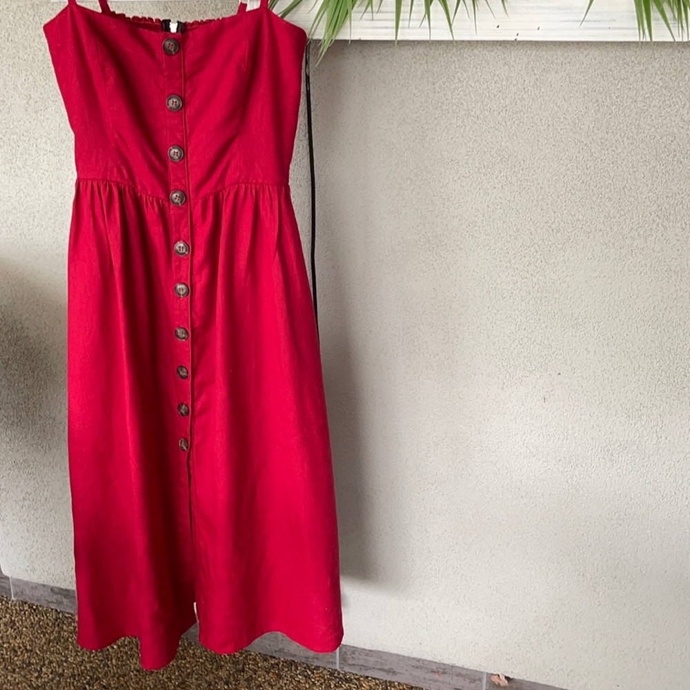 BOGO Reformation Red Button-Front Midi Dress